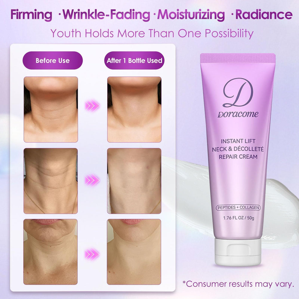 Doracome neck and décolleté area visualization suggests tightening effect.