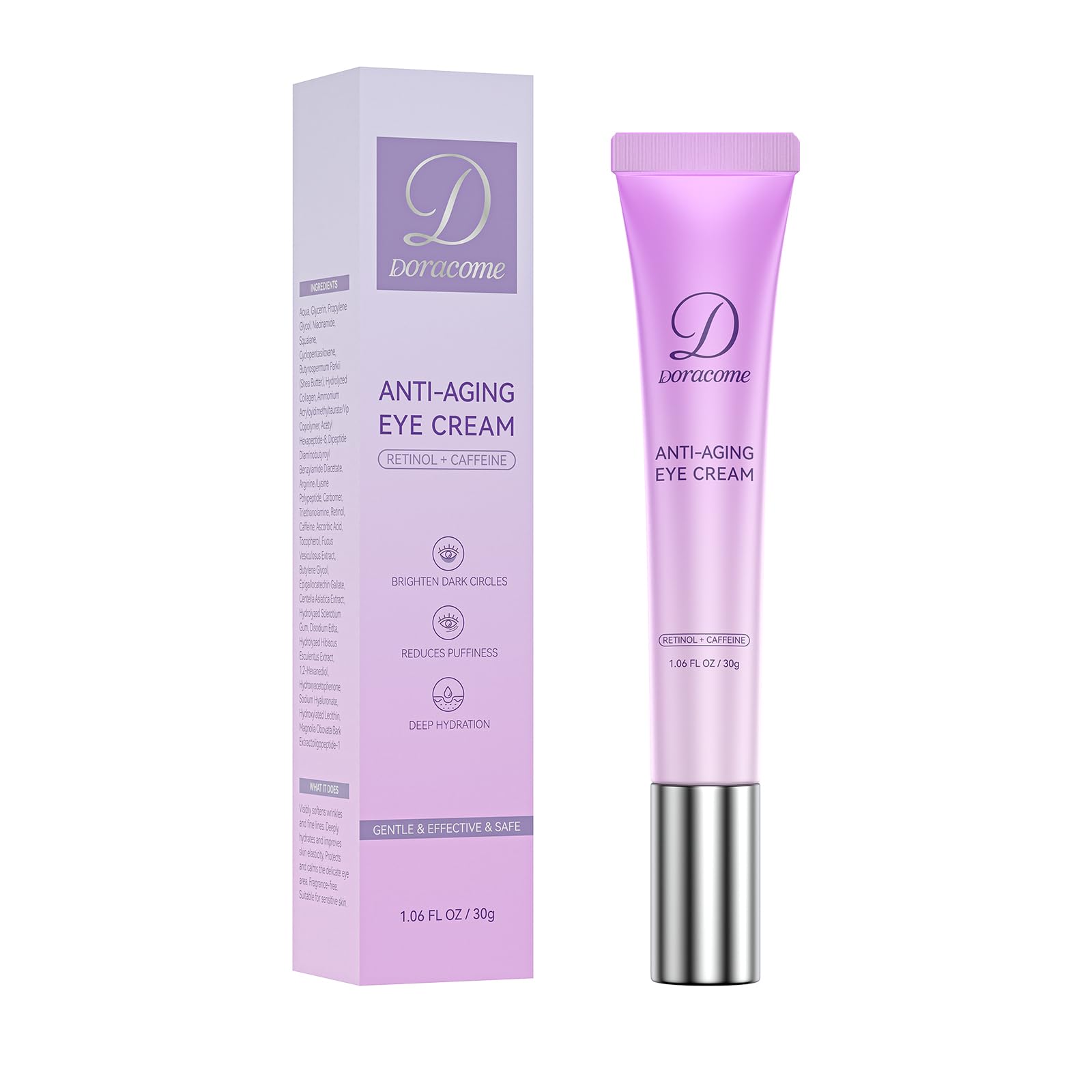 Doracome Retinol Eye Cream bottle close-up for hydrating under-eye care