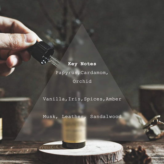Close-up of Doratelier Santal Diffuser Oil bottle label