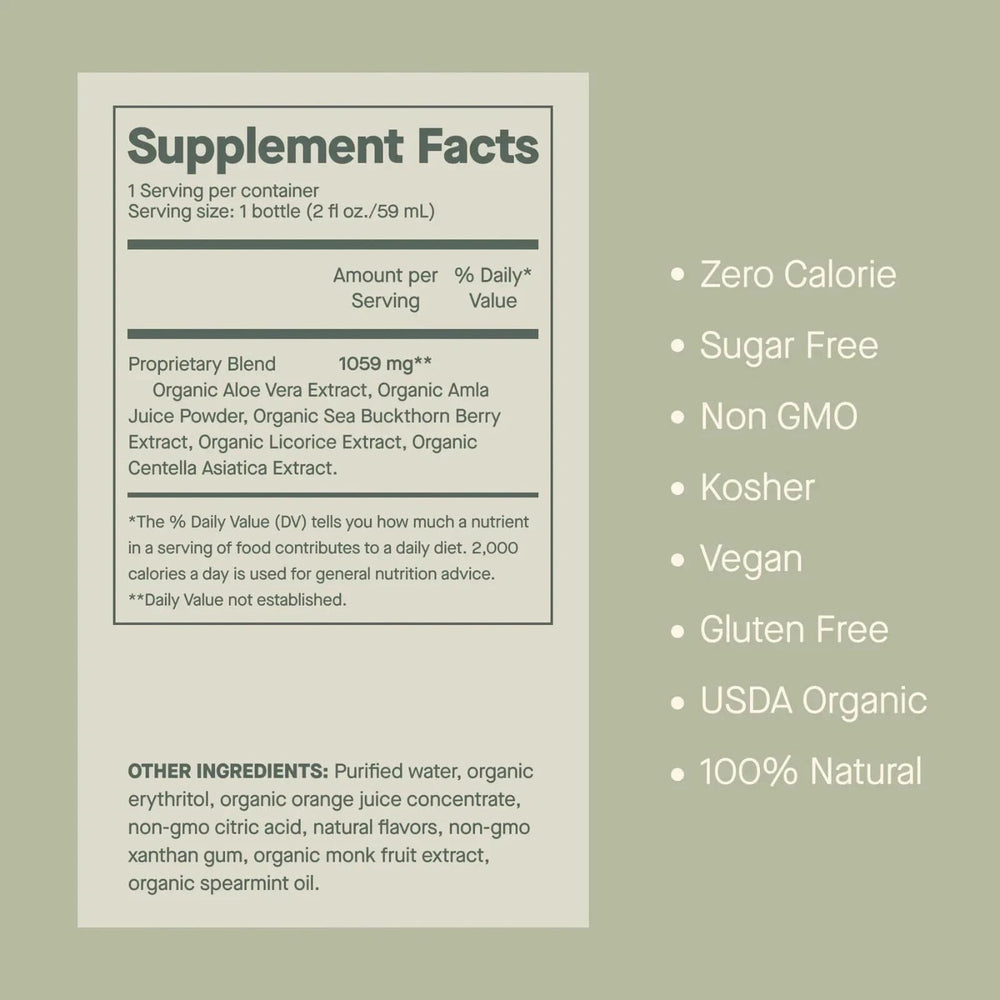 Close-up of Dose for Skin Shot label and ingredients
