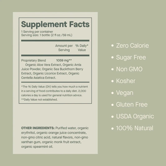 Close-up of Dose for Skin Shot label and ingredients