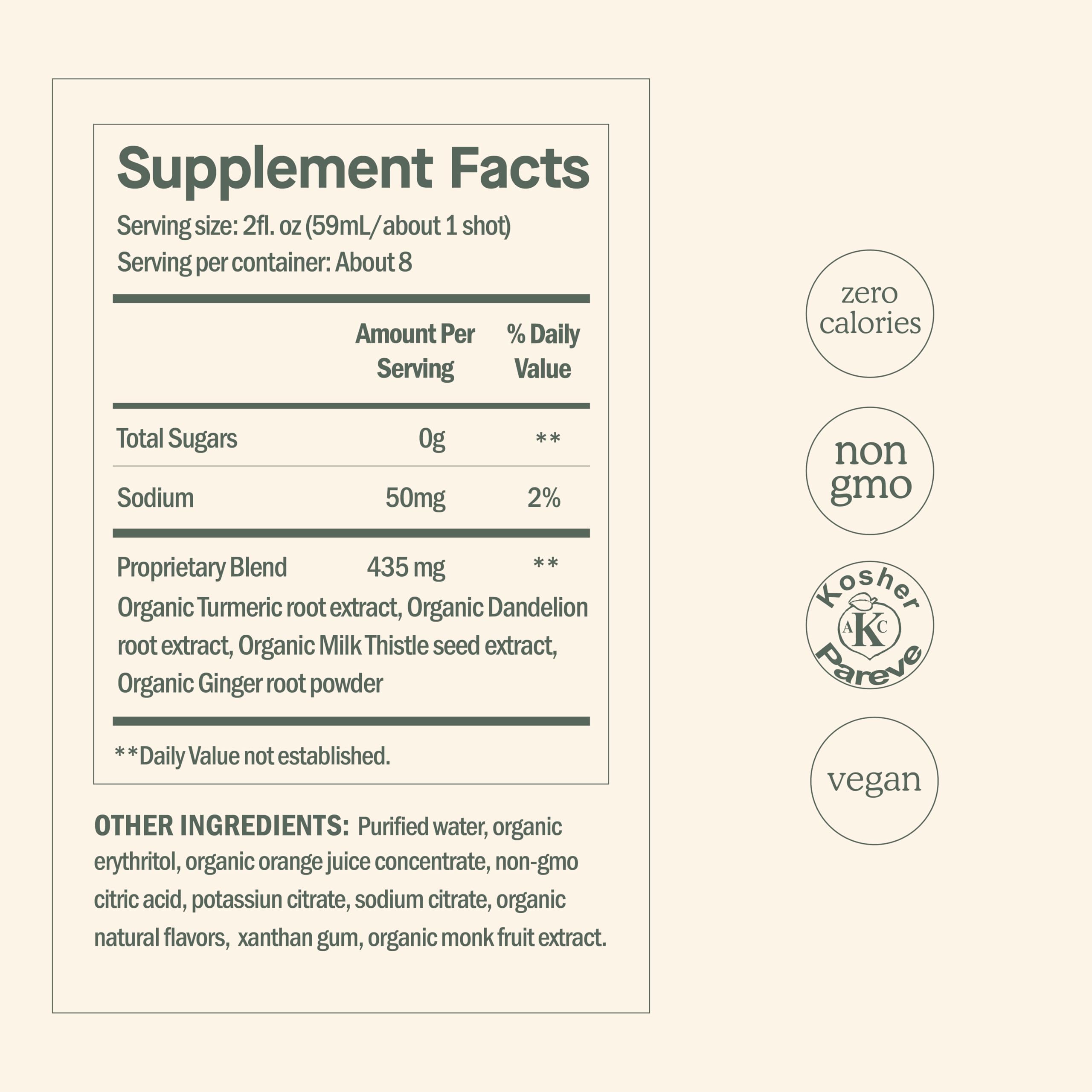 Ingredients: Organic milk thistle, turmeric, dandelion, ginger, orange