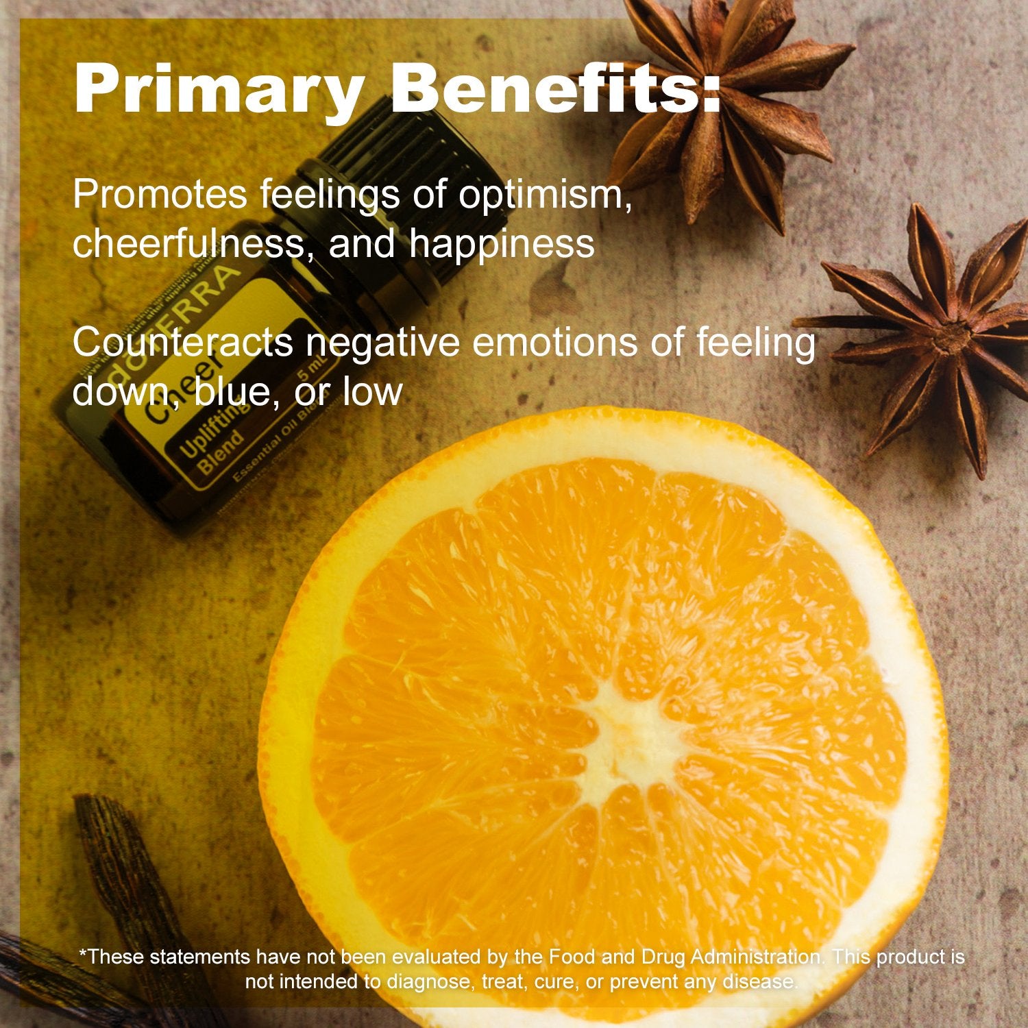 Close-up of doTERRA Cheer 5 mL bottle label