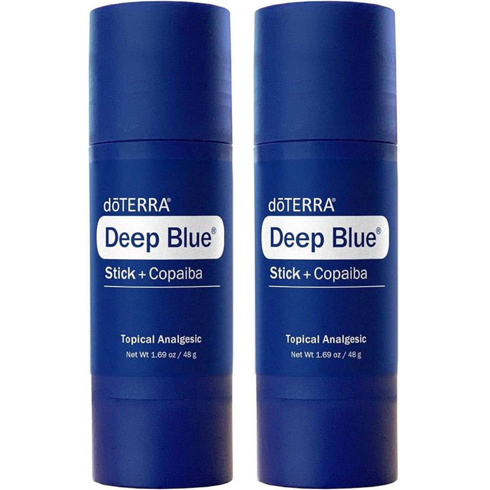 Front view of doTERRA Deep Blue Stick packaging - 2 pack