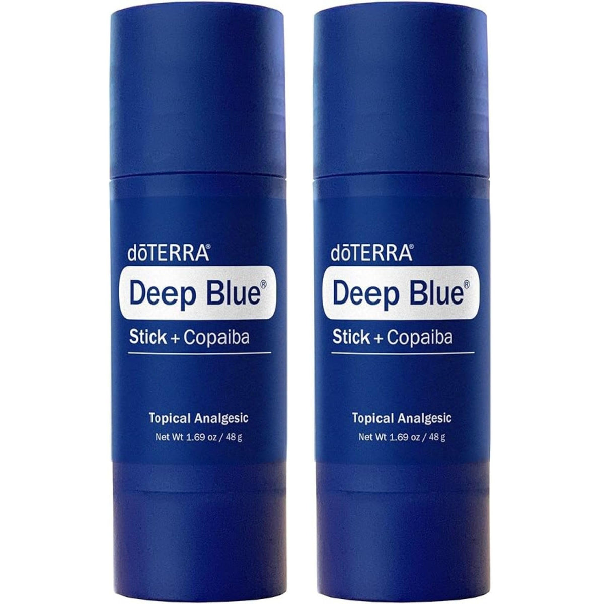 Front view of doTERRA Deep Blue Stick packaging - 2 pack