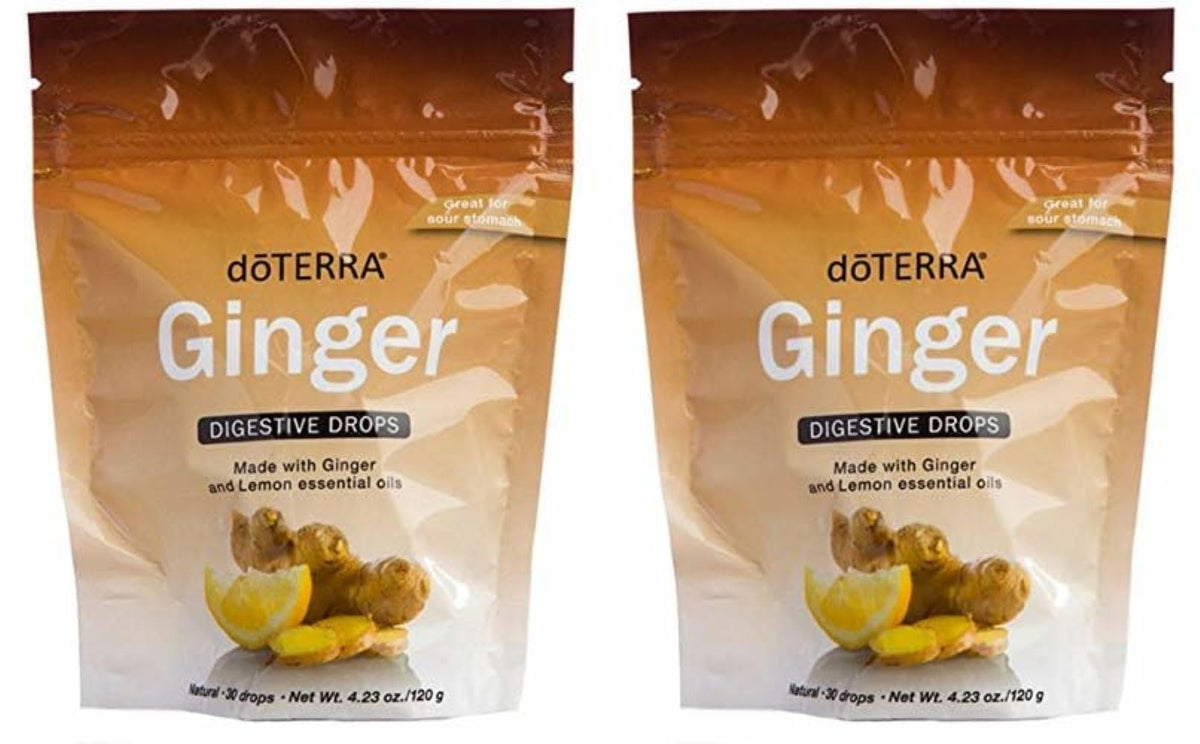 Front view of doTERRA Ginger Throat Digestive Drops 30 Count Bag (2 Pack)