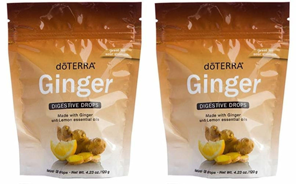 doTERRA Ginger Throat Drops 30-count bag front view for on-the-go digestive support.