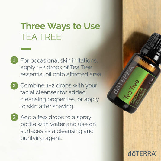 Close-up of doTERRA Melaleuca essential oil bottles 15ml two-pack