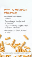 Close-up of the MetaPWR Mito2Max bottle label