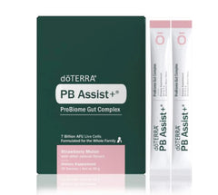 Front view of doTERRA PB Assist+ ProBiome Gut Complex Strawberry Melon 30 Sachets packaging
