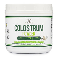 Front view of Double Wood Colostrum Powder 120g bottle