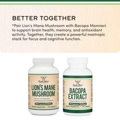 Double Wood Lions Mane capsules being poured for easy daily intake