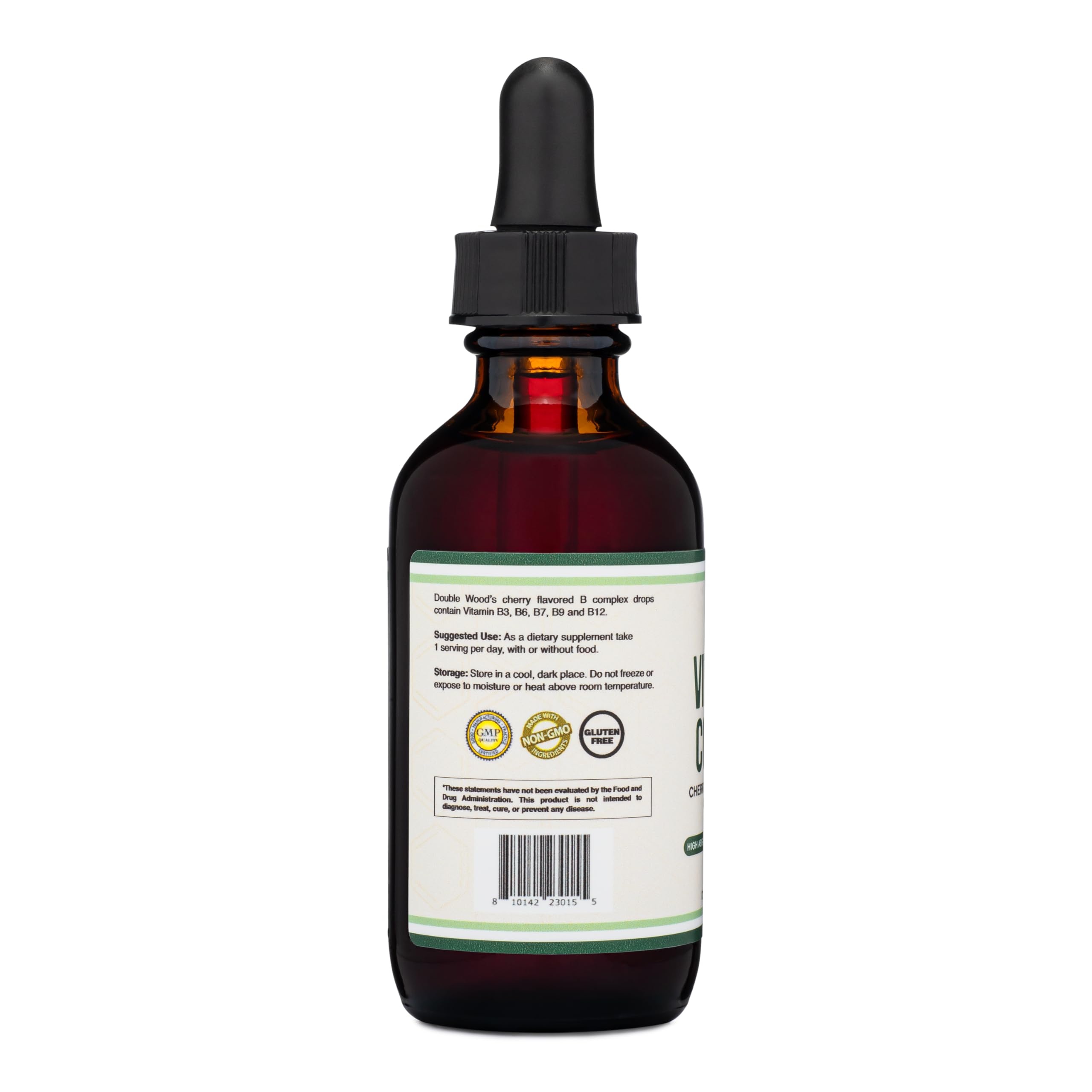 Non-GMO and gluten-free label on Vitamin B Complex packaging