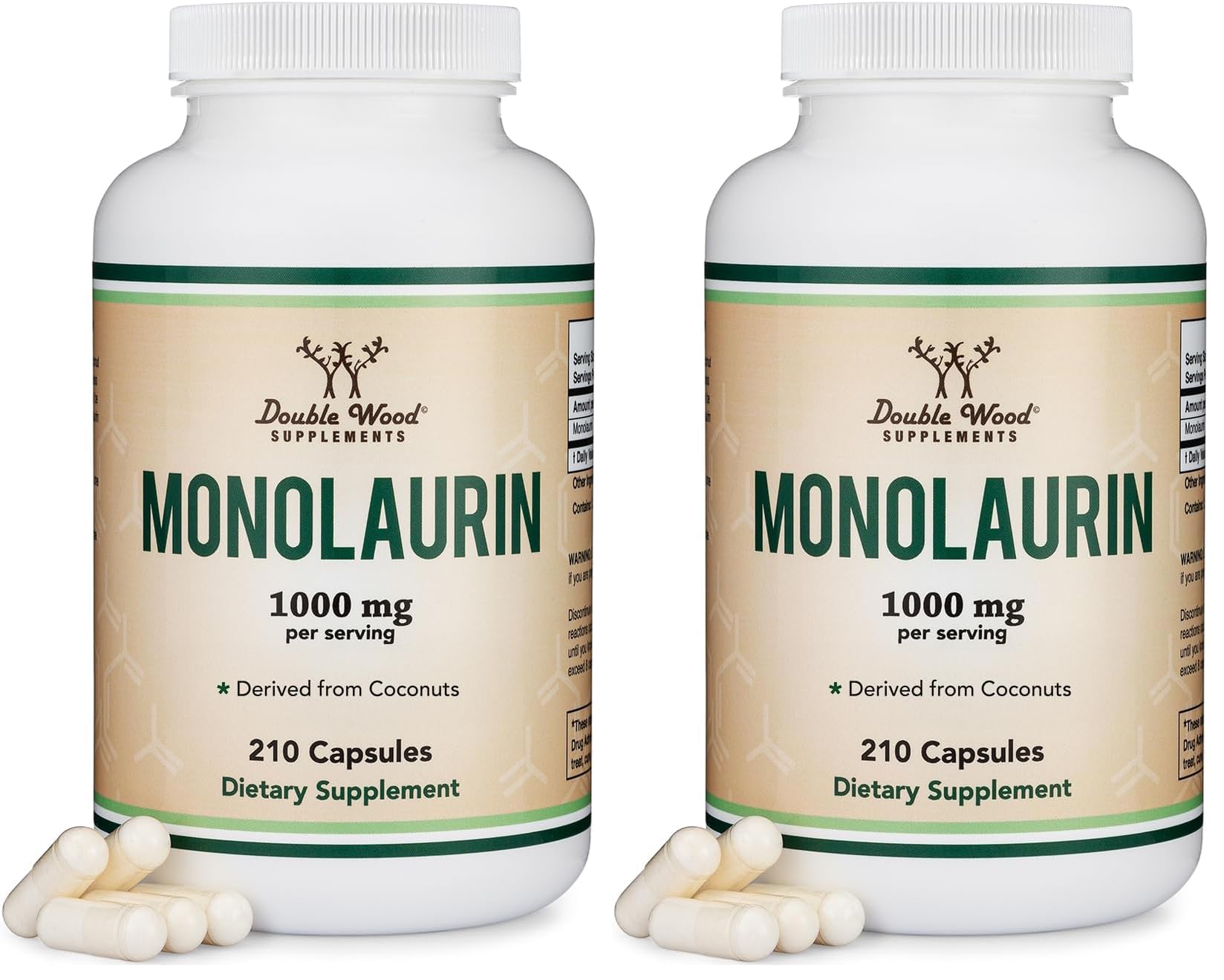 Double Wood Monolaurin bottle with 1,000 mg capsules for daily immune support.
