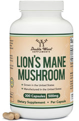 Double Wood Organic Lions Mane capsules bottle ready for daily brain support