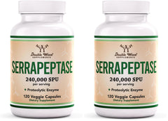 Double Wood Serrapeptase bottle front showing 240,000 SPU potency for daily wellness