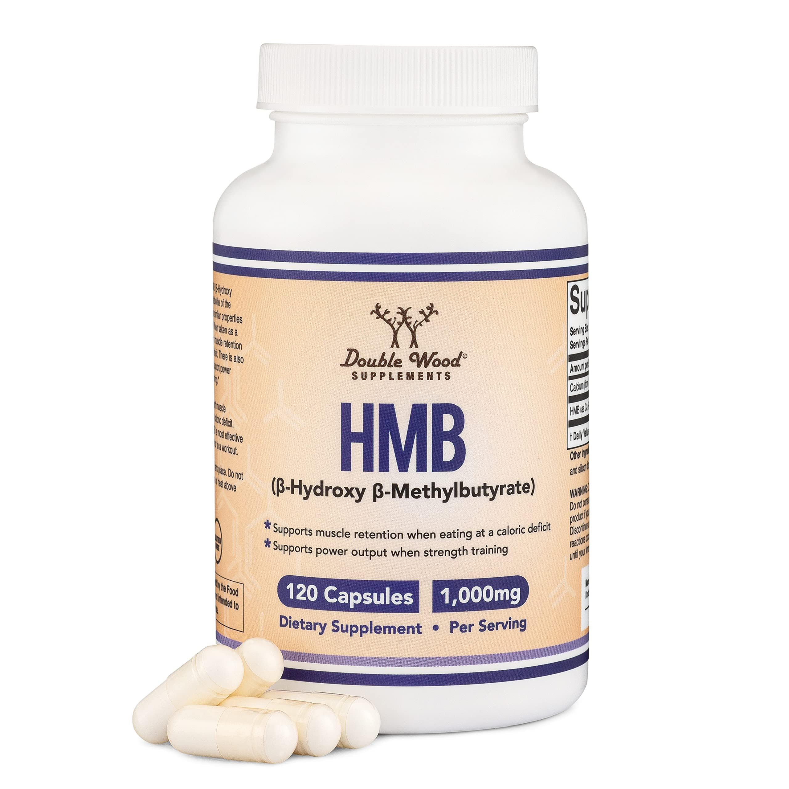 Front view of Double Wood HMB bottle with 120 capsules packaging