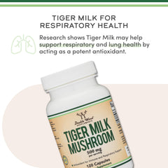 Close-up of 500mg tiger milk mushroom serving and capsules