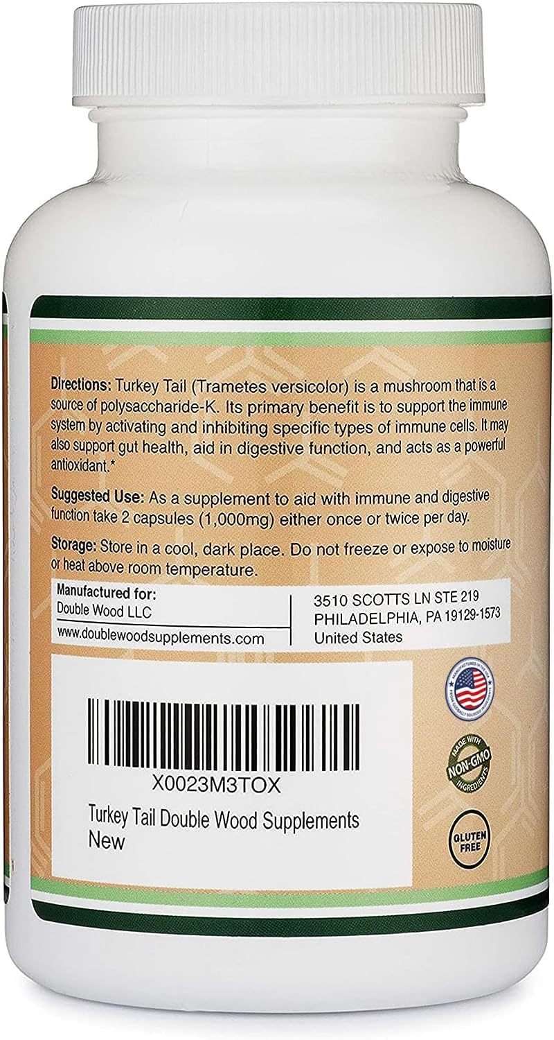 Double Wood wellness bottle packaging for turkey tail supplement