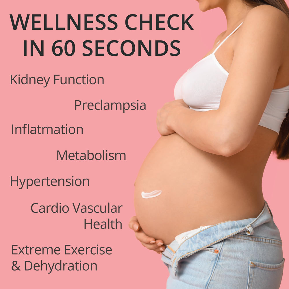 Pregnant woman using DoubleCheck urine test at home for preeclampsia