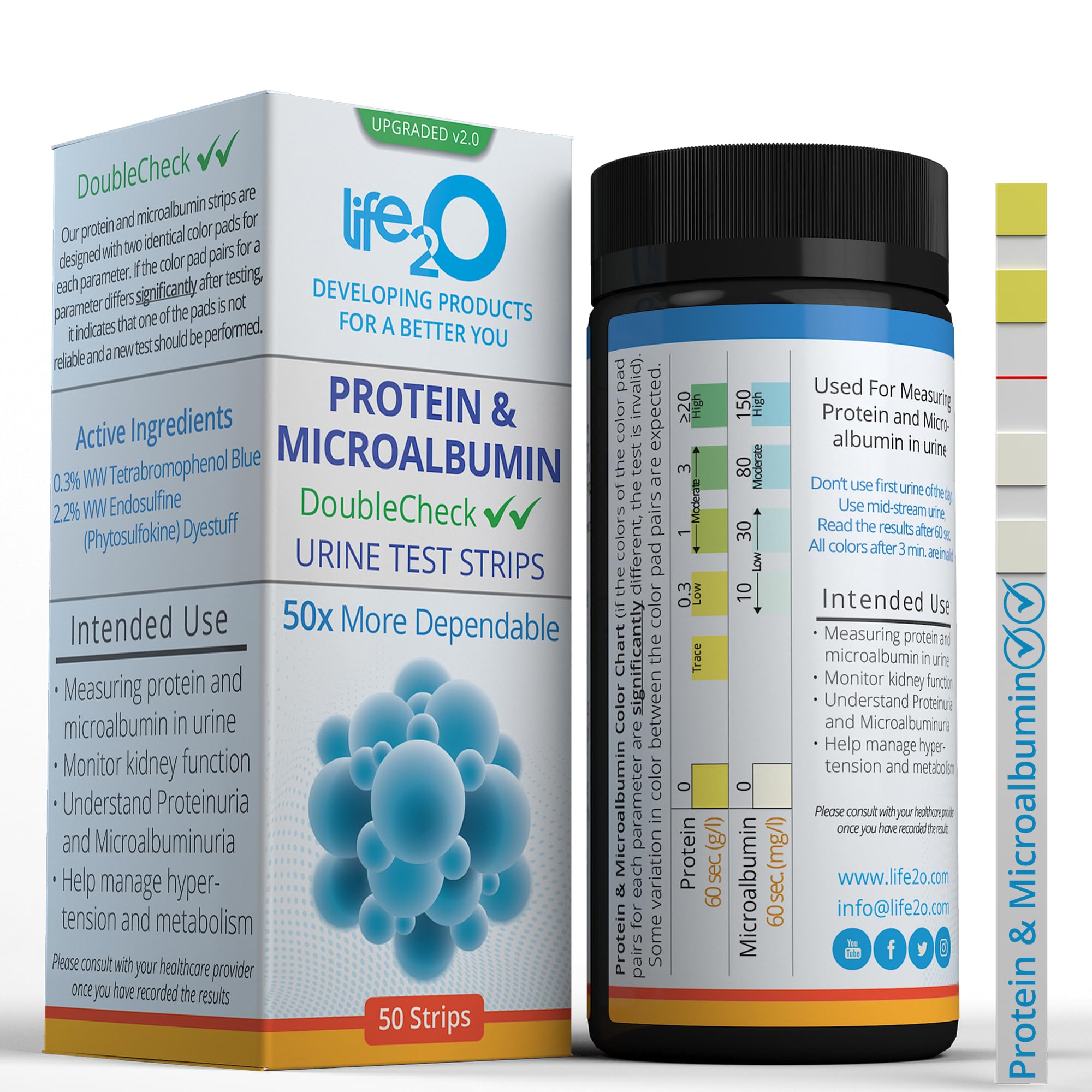 Front view of DoubleCheck protein & microalbumin urine test strips (50ct)