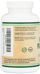 Double Wood Mimosa Pudica Seed nutrition label emphasizing antioxidant content.
