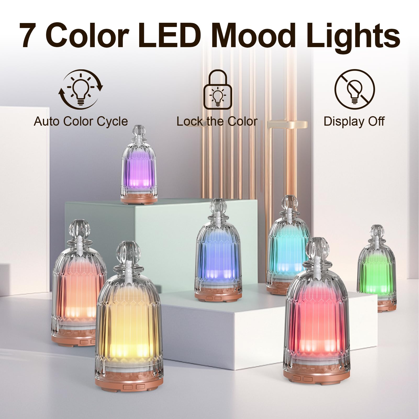 Bronze-base diffuser showcasing 7-color LED lights
