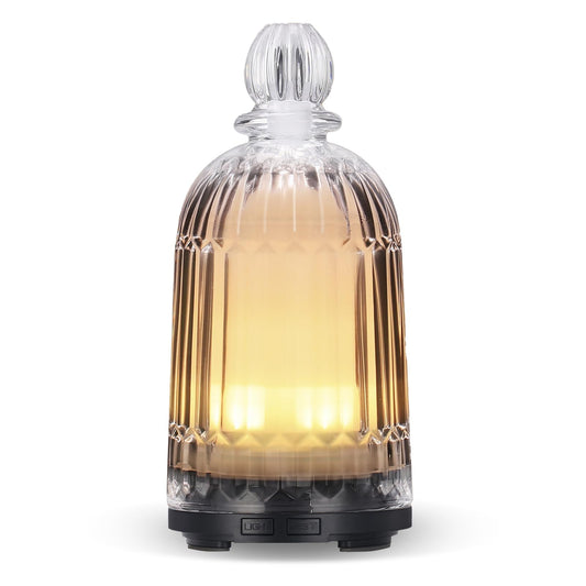 DOUDING glass essential oil diffuser with black base, front view