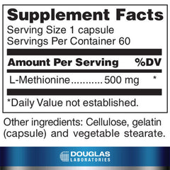 Supplement facts panel for L-Methionine