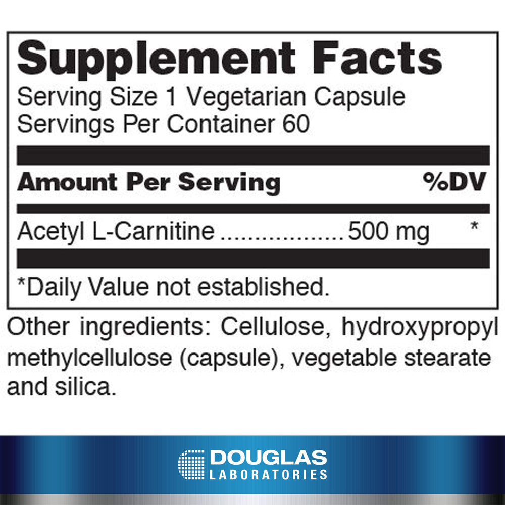 Label close-up showing Acetyl L-Carnitine 500 mg