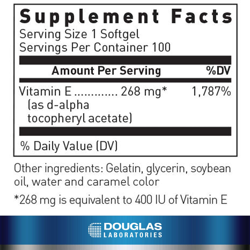 Close-up of vitamin E capsules from the E-400 bottle