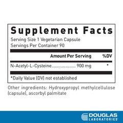 Douglas Laboratories N-Acetyl-L-Cysteine 900 mg bottle back label