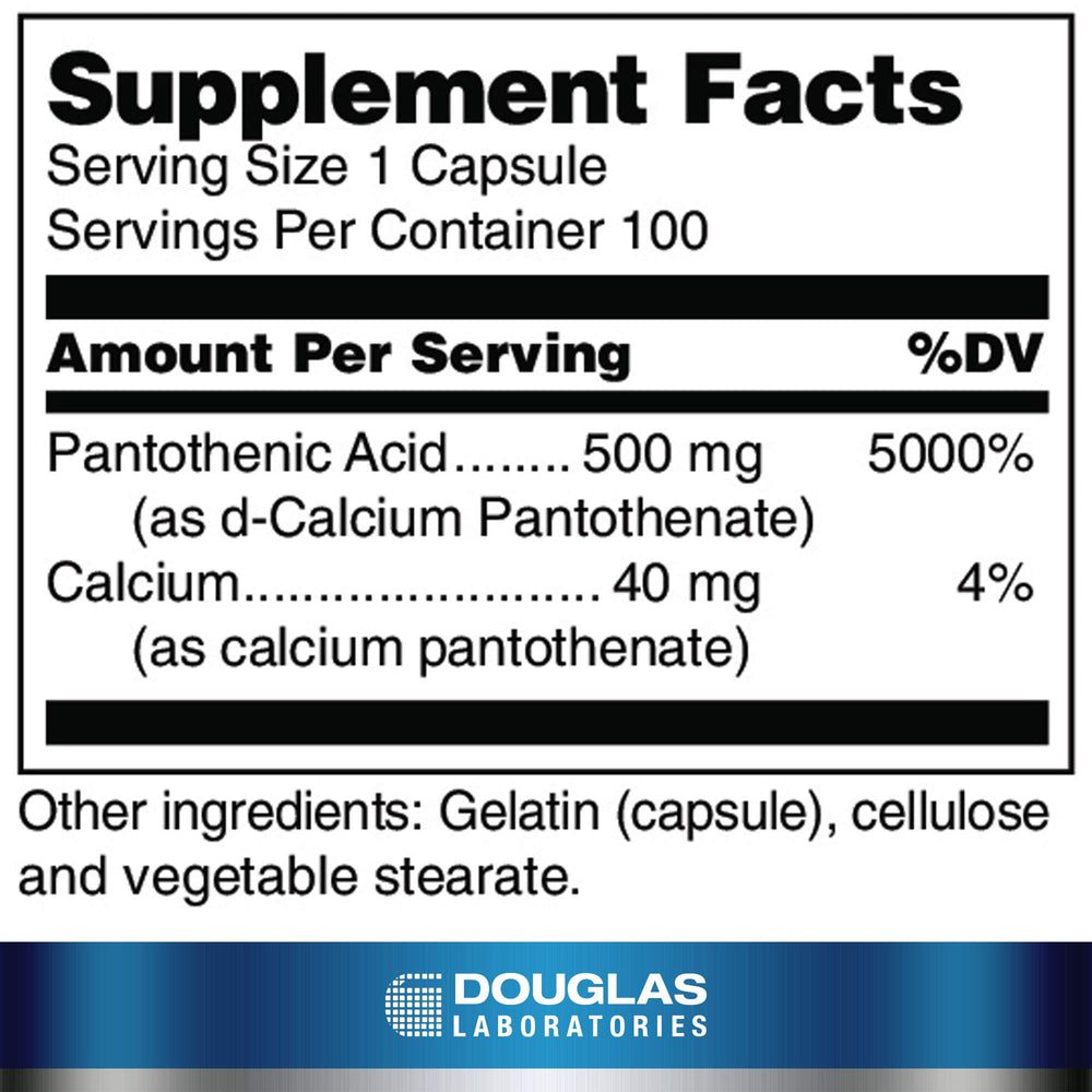 Pantothenic Acid 500 mg bottle - label close-up