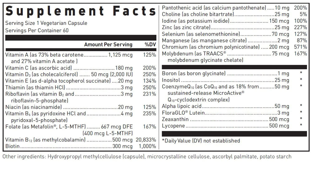 Douglas Laboratories Ultra Preventive 1 Daily label – clear display of essential vitamins and minerals.