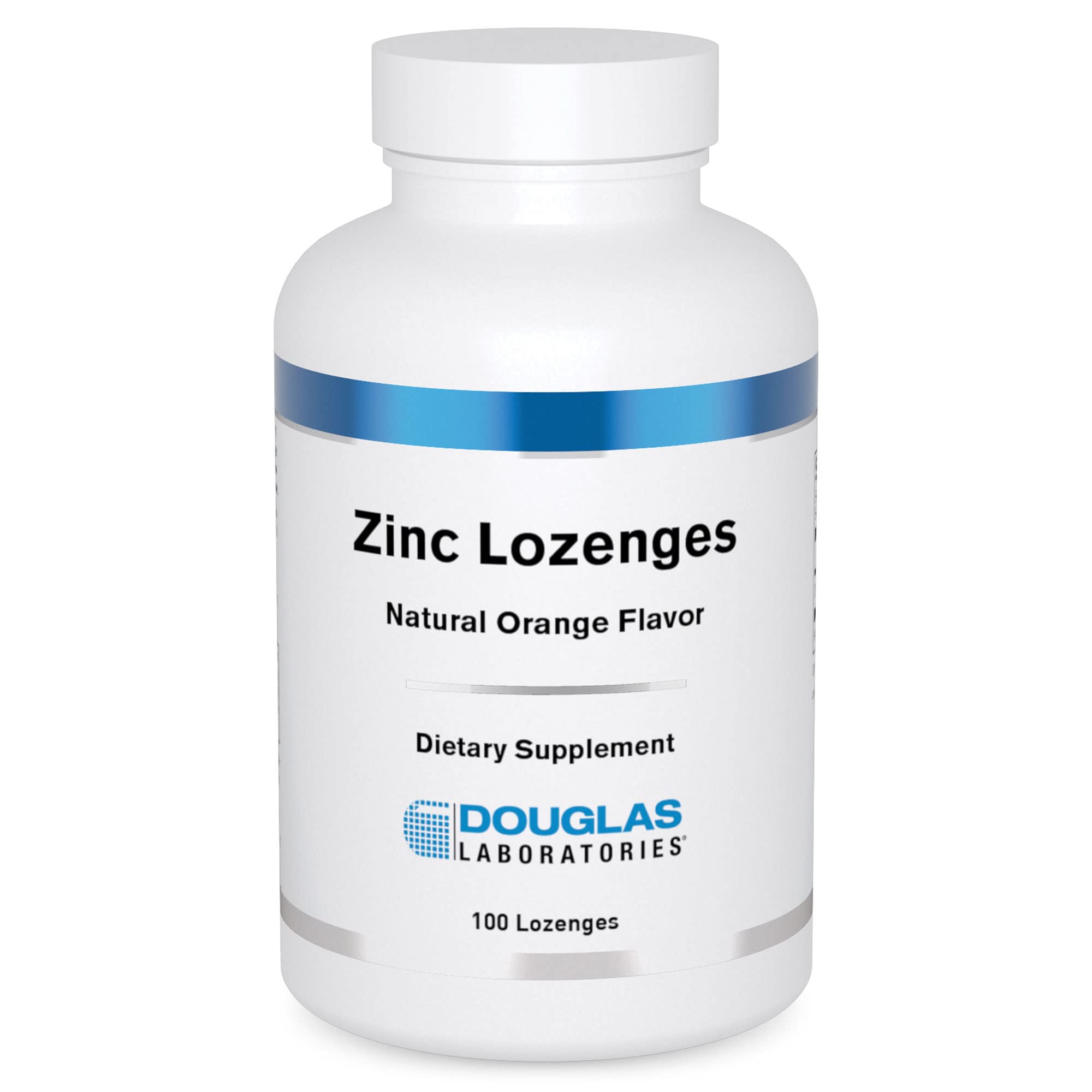 Front view of Douglas Laboratories Zinc Lozenges bottle in natural orange flavor