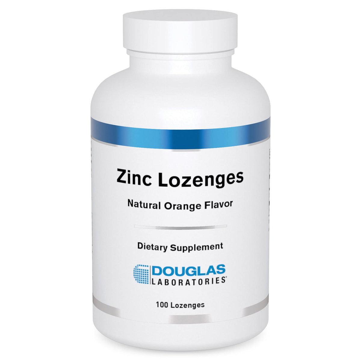 Front view of Douglas Laboratories Zinc Lozenges bottle in natural orange flavor