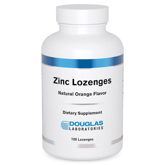 Front view of Douglas Laboratories Zinc Lozenges bottle in natural orange flavor