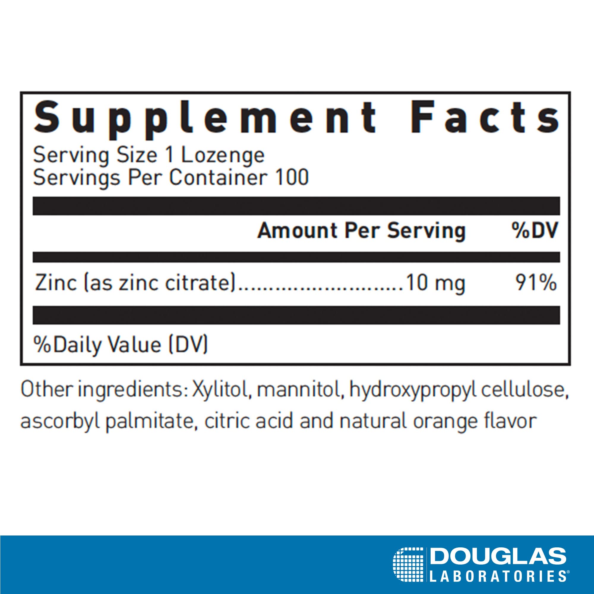 Nutrition facts panel for Douglas Laboratories Zinc Lozenges