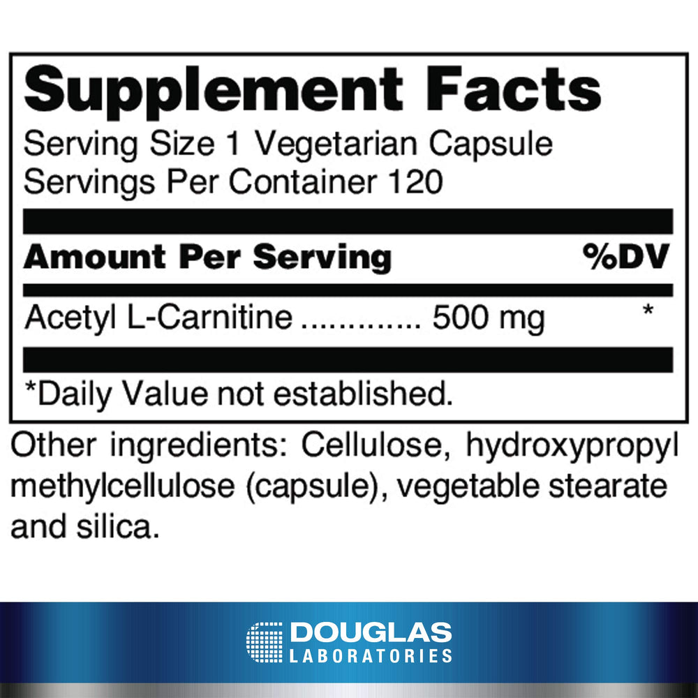 Close-up of the Acetyl-L-Carnitine 500 mg label