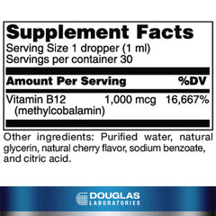 Douglas Laboratories Liquid B12 methylcobalamin bottle back label