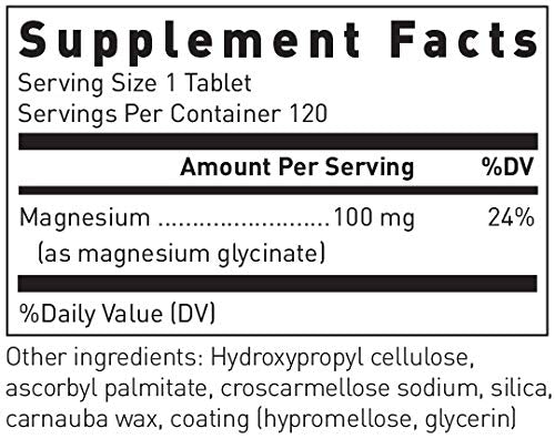 Close-up of Magnesium Glycinate 120 tablets bottle