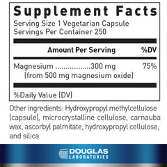 Supplement facts panel for Douglas Laboratories Magnesium Oxide