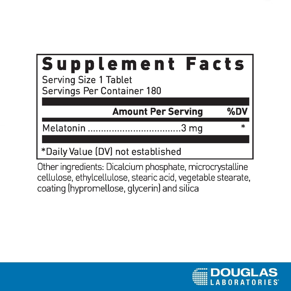 Product label showing 3 mg melatonin per tablet