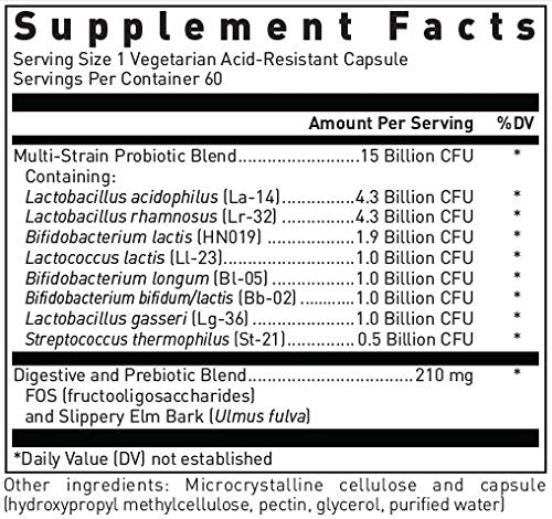 60 vegetarian acid-resistant capsules of Multi-Probiotic 15 Billion