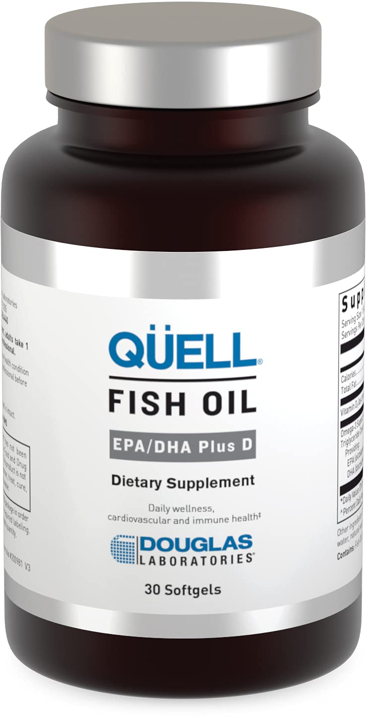 Front view of Douglas Laboratories Quell Fish Oil EPA/DHA Plus D 30 Softgels bottle