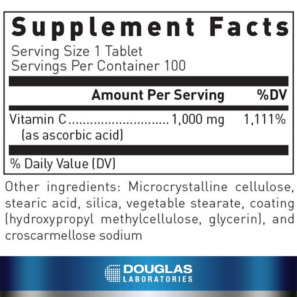Close-up of Vitamin C bottle label with product name
