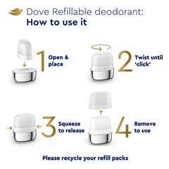 Dove packaging uses 98 percent recycled plastic refills for eco-friendly choice.