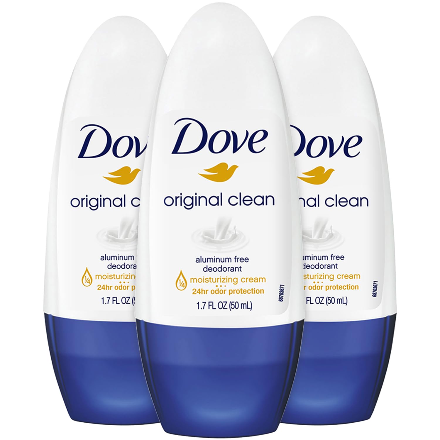 Dove Original Clean aluminum-free roll-on deodorant 3-pack for daily freshness.