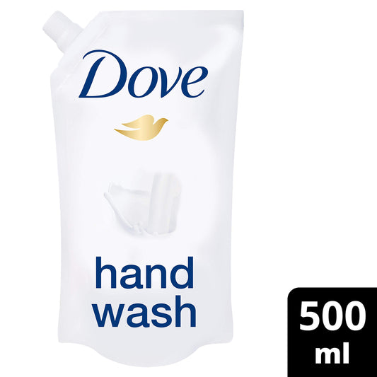 Close-up of Dove Original refill label highlighting familiar fragrance and brand quality