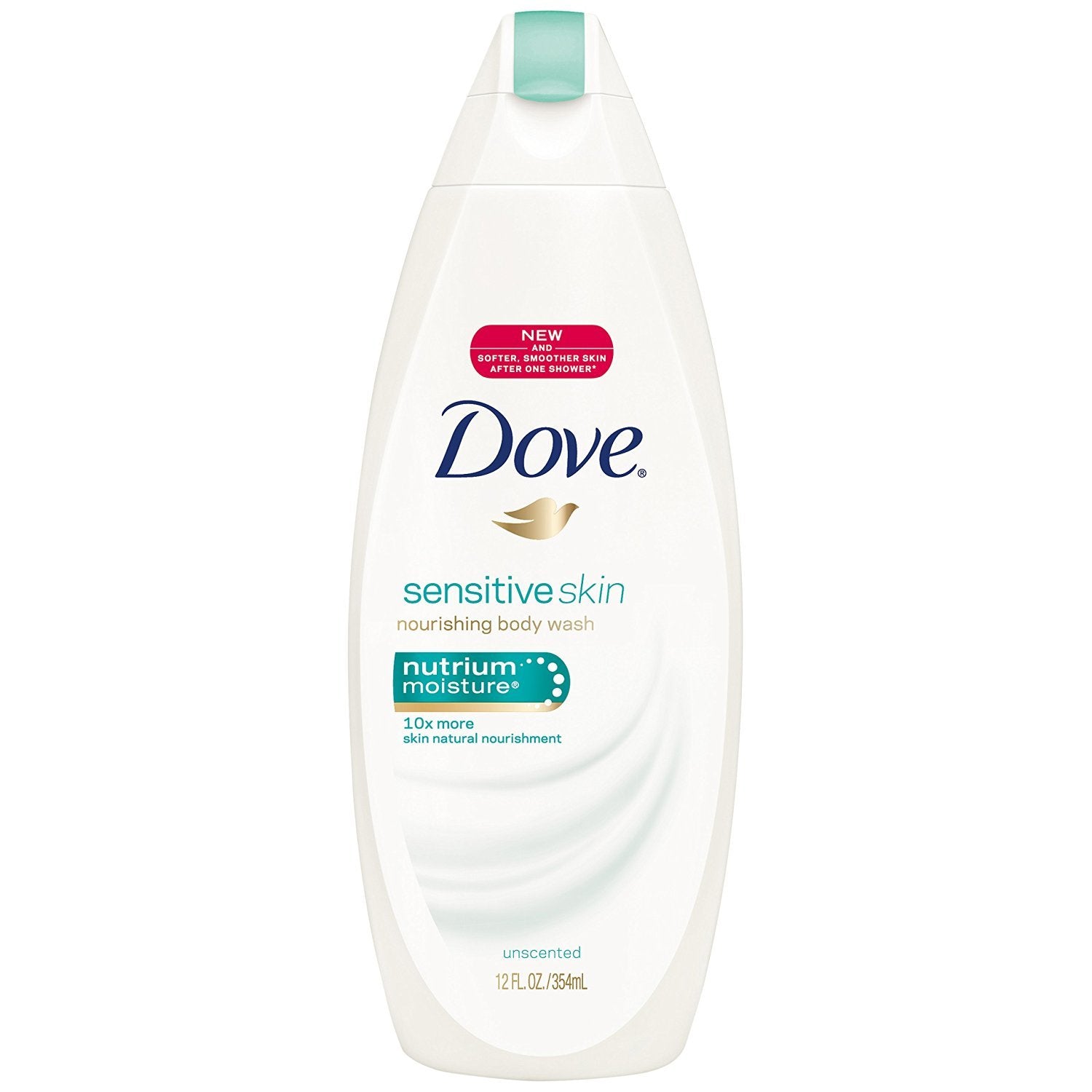 Dove Sensitive Skin Body Wash bottle highlighting gentle hydration for softer, comfortable skin.